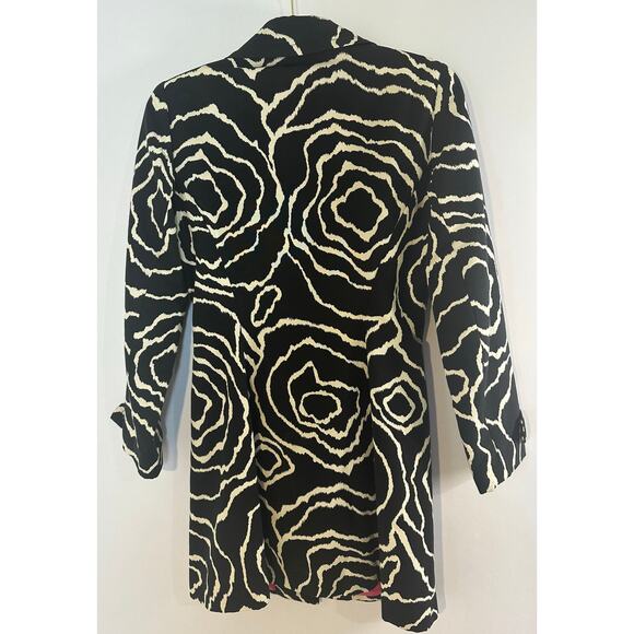 Trina Turk Size 4 Floral Printed Rain Coat Trench Overcoat Statement Black Art - Picture 5 of 10